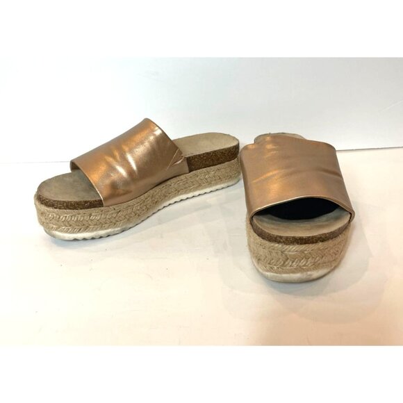 Report Metallic Bronze Jute Wrapped Platform Slides White Rubber Sole Size 8 - Picture 4 of 11